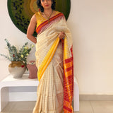 Tissue Woven Ikat Silk Saree - Beige