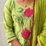 Green Chanderi Applique Kurta Set