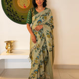 Kalpataru Intertwined Kalamkari Silk Saree - Green