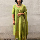 Soft Sage Kutch Embroidered Tussar Kurta Set