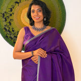 Kalpataru Floral Kalamkari Silk Saree - Violet and Grey
