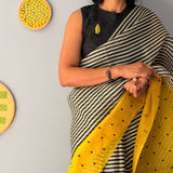 Tuhina Stripes Print Play Organza Saree - Yellow
