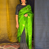 Madhura Paperflowers Kanchi Organza Saree - Green and Black