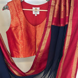 Mishrita Twin Border Chiffon Saree - Navy Blue, Red and Yellow