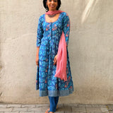 Blue Floral Cotton Kalidar Set