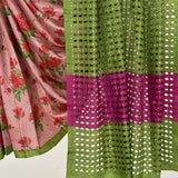 Jhaalar Floral Cutwork Tussar Saree - Pink and Green