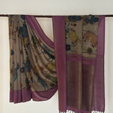 Kalpataru Kamadhenu Kalamkari Silk Saree - Mocha