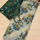 Kalpataru Vines Hand Painted Kalamkari Silk Saree - Green