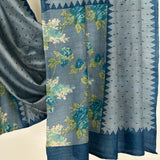 Veena Petal Twist Tussar Saree - Blue