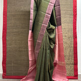 Tejasvi green dusty pink thread woven Kanchipuram silk saree