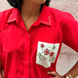 Red Embroidered Cotton Shirt