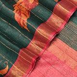 Maya Sapling Tussar Saree - Dark Green and Coral