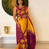 Mila Ochre Colour-Blocked Kanchipuram Silk Saree