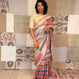 Jhaalar Neapolitan Tussar Silk Saree - Pink and Beige