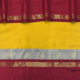 Mishrita Twin Border Chiffon Saree - Yellow, Maroon and Grey