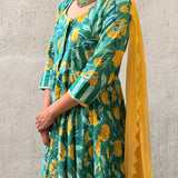 Green Floral Cotton Kalidar Set