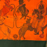 Kalpataru Kamadhenu Half and Half Kalamkari Silk Saree - Orange