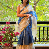 Nisha Geometric Organza Saree - Blue