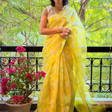 Nisha Parijath Organza Saree - Citron