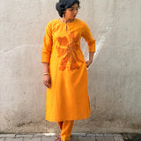 Yellow Chanderi Applique Kurta Set