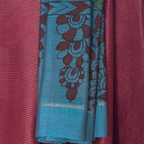 Kalpataru Floral Kalamkari Silk Saree - Maroon and Blue