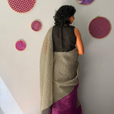 Tuhina Stripes Print Play Organza Saree - Purple