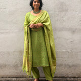 Soft Sage Kutch Embroidered Tussar Kurta Set