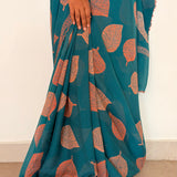Fiza Leaf Chiffon Saree - Coral