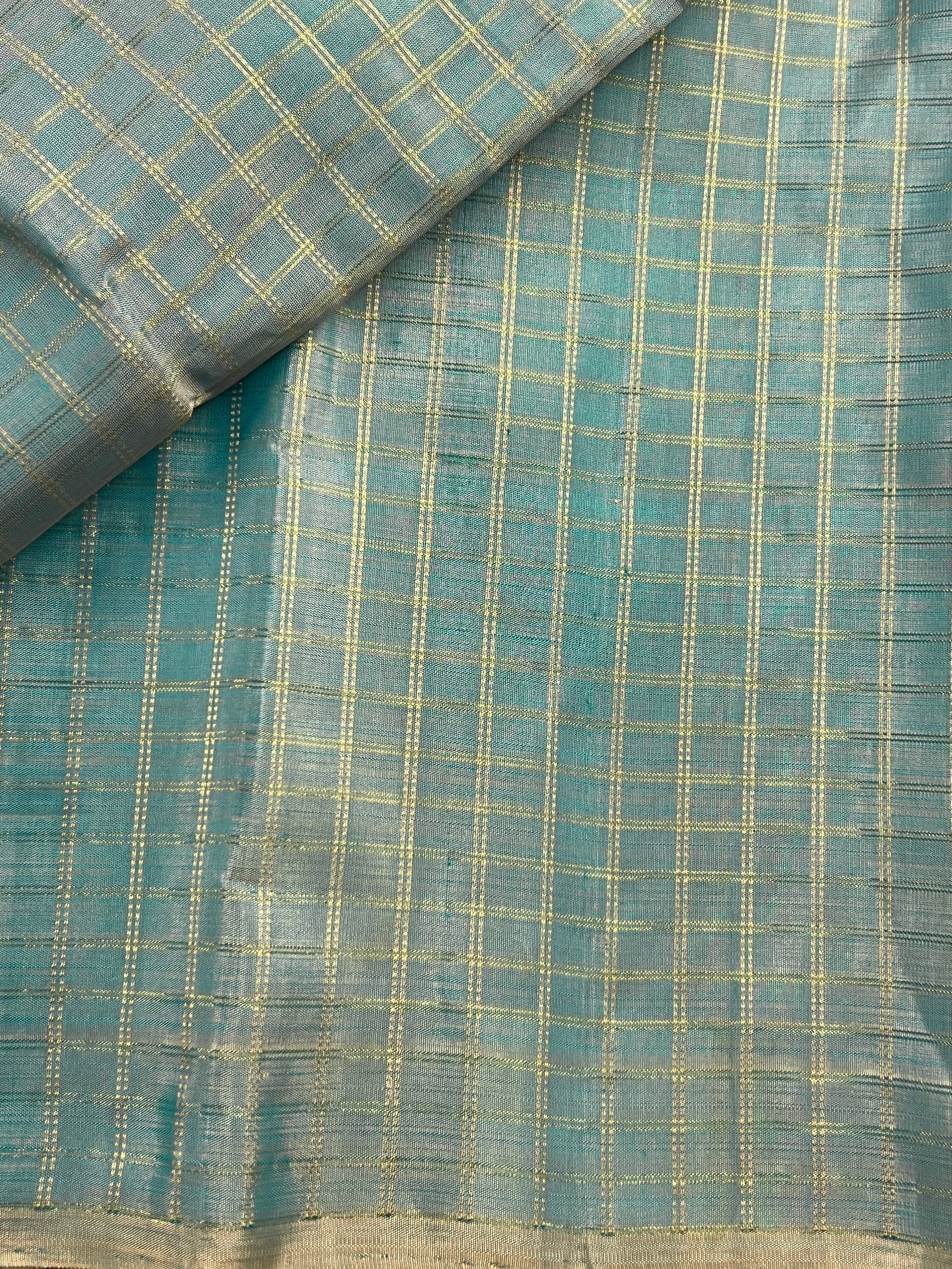 Zari checked Kanchipuram silk fabric