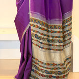 Kalpataru Floral Kalamkari Silk Saree - Violet and Grey