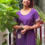 Tropical Blooms Applique Kurta Set - Purple