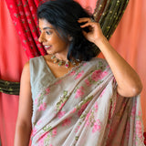Fiza Sprig Chiffon Saree - Pink