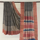 Maya Pyramids Tussar Saree - Beige and Peach