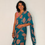 Fiza Leaf Chiffon Saree - Coral