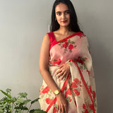 Nisha Bloom Organza Saree - Beige