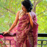 Nisha Foliage Organza Saree - Wine