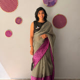 Tuhina Stripes Print Play Organza Saree - Purple