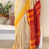 Tissue Woven Ikat Silk Saree - Beige