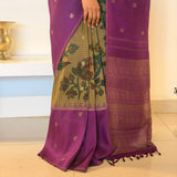 Kalpataru Microchecks Kalamkari Silk Saree - Violet