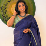 Kalpataru Raindrop Kalamkari Silk Saree - Navy Blue and Green