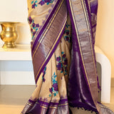 Floral Handprinted Gadwal Silk Saree – Violet