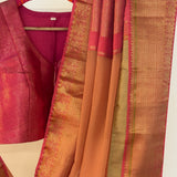 Mishrita Ornamental Border Chiffon Saree - Peach and Beige