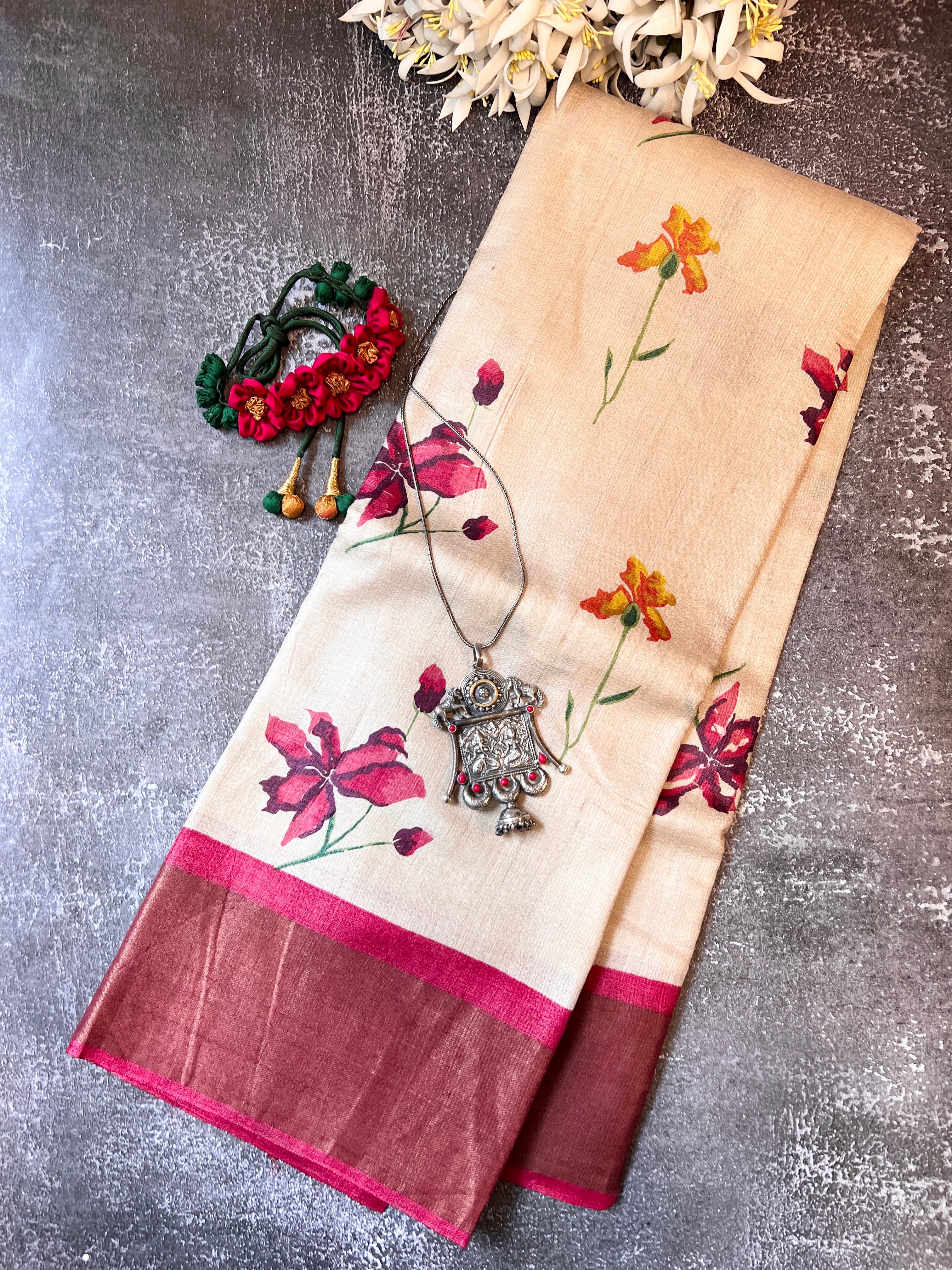 Maya hibiscus tussar saree