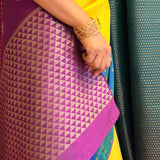Mishrita Floral Border Organza Saree - Yellow, Peacock Blue and Violet