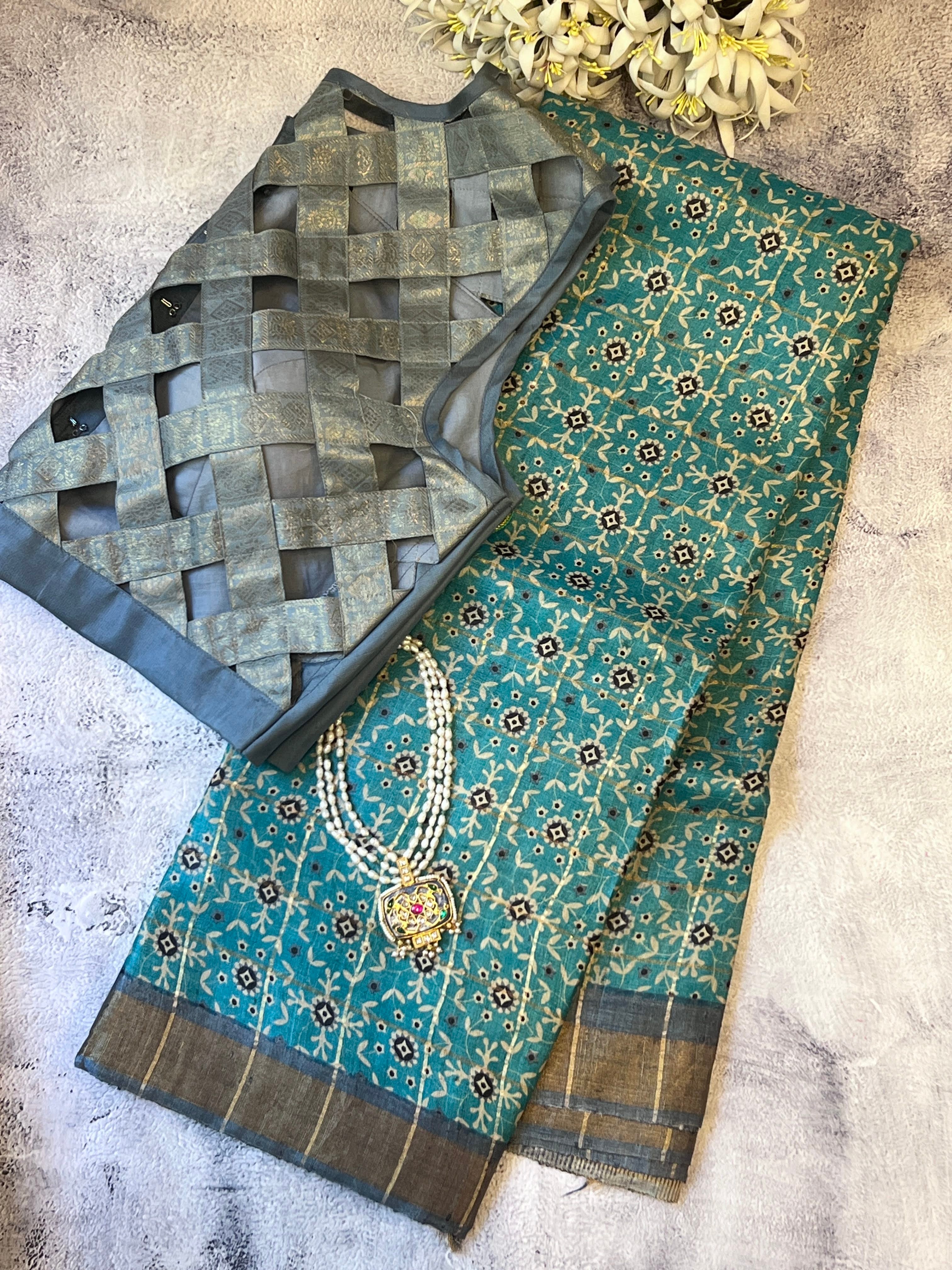 Maya tile printed tussar saree