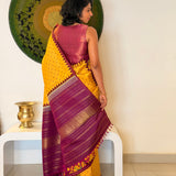 Mila Ochre Colour-Blocked Kanchipuram Silk Saree