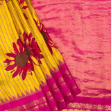 Sunflower Handprinted Gadwal Silk Saree – Yellow