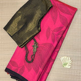 Mila Foliage Printed Kanchipuram Silk Saree - Pink