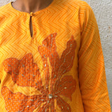 Yellow Chanderi Applique Kurta Set
