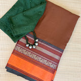 Mishrita Long Border Chiffon Saree - Brown